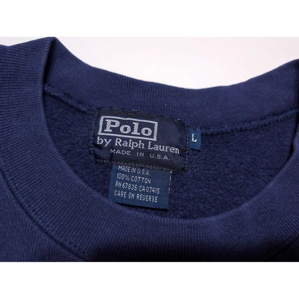 POLO RALPH LAUREN Sweatshirt Mens Large Navy Blue Excellent Vintage Made in USA